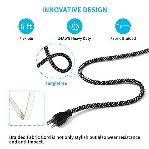 Eco-Friendly Metal Power Strip with USB, Individual Switchs Circuit Breaker, Long 6 feet Extension Cord 3 Prong, 5 Outlet & 2 USB, Wall Mountable Black Electrical Power Strip for Home Office - Thumbnail 5