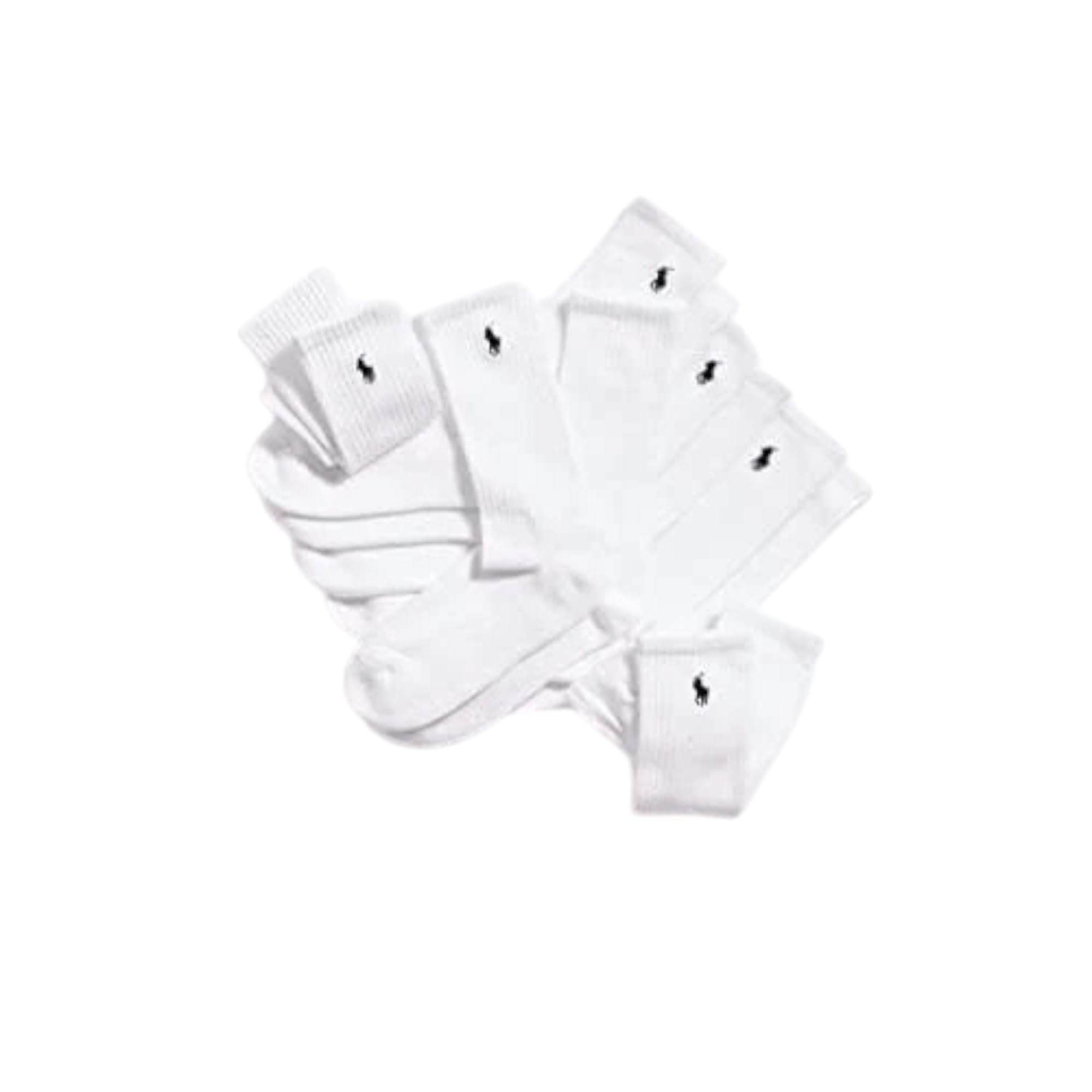 POLO RALPH LAUREN Herren Classic Sport Gerippte Crew-Socken, 6er-Pack, Weiß mit marineblauem Pony-Logo, halb gepolsterte Sohle, Größe 44-47/Schuh 39-47, recyceltes Polyester/Spandex