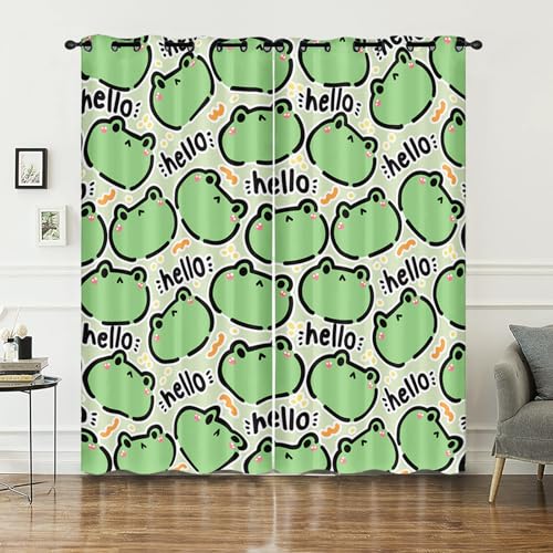 AILONEN Cartoon Frog Window Curtain,Green Frog Head Window Drapes for Kids Girls,Kawaii Animal Print Window Treatment Drapes for Bedroom Living Room Decor, 38