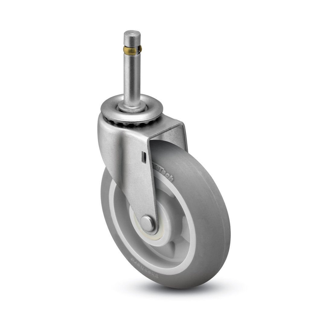 ShepherdRegent Series 5" Diameter Monotech Wheel Swivel Caster, 7/16" Diameter x 1-7/16" Length Brass Band Grip Ring Stem, 160 lbs Capacity, Zinc Finish