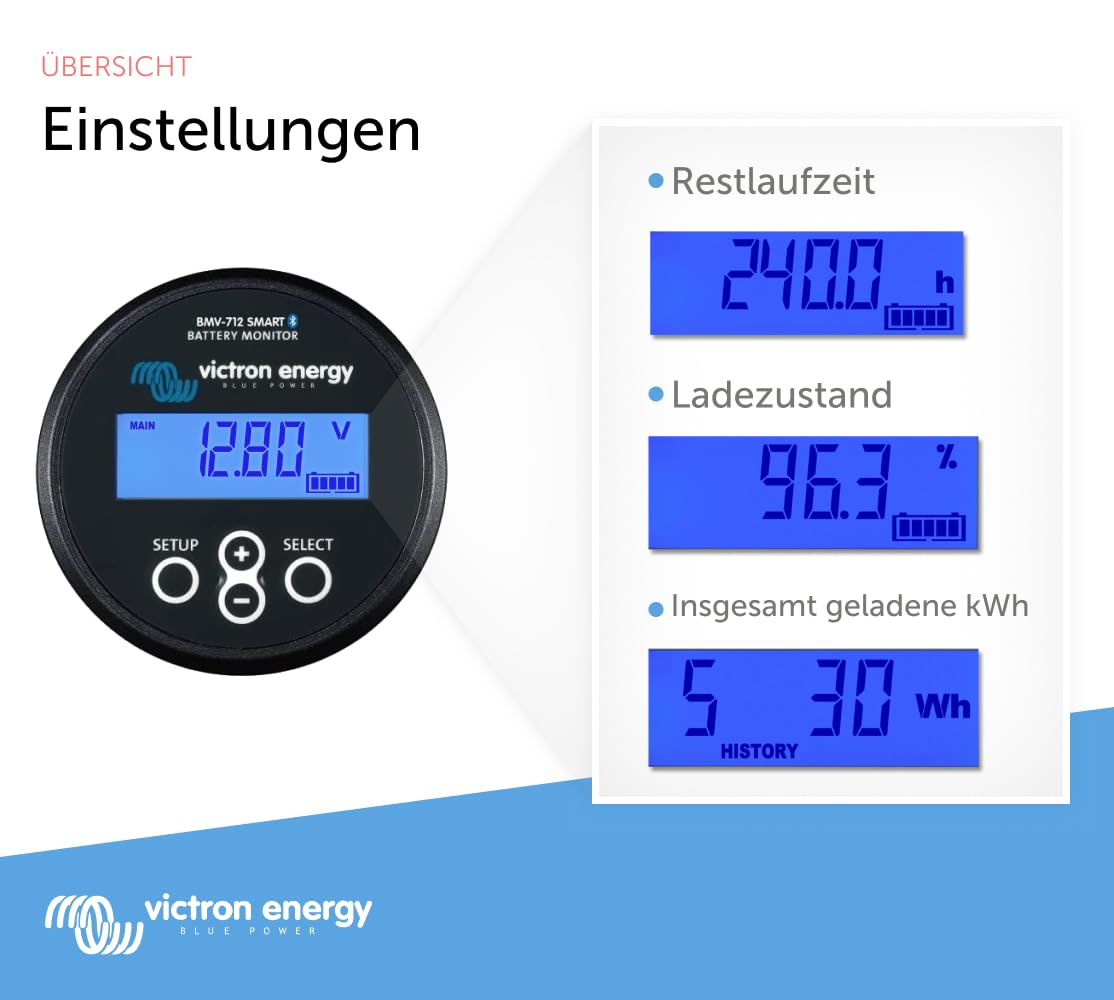 Victron Energy BMV-712 Smart Batteriemonitor - 6.5-70 VDC - Fungiert als Batteriewächter - Display und Bluetooth - Schwarz