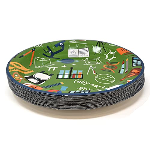 School Science Party Supplies Disposable Tableware Set 24 9" Paper Plates 24 7" Plate 24 9 Oz Cups 50 Lunch Napkin For Math Chemistry Biology Scientist Lab Classroom Birthday Dinnerware Decorations #TOP2