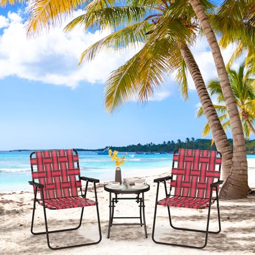 Image of Giantex 2-Pack Beach Chairs for Adults, Camping Chair with Steel Frame, Webbing Design, Lightweight Folding Directors Chair for Outdoor, Patio, Fishing, Yard, Poolside Lawn (Red)