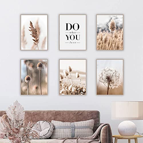 Nature Wall Art Prints Beige Reed Dandelion Grass Posters Natural Wall Art Canvas Painting Nordic Posters And Prints Wall Pictures For Living Room Decor Aesthetic Love Wall Decor Wall Decor Landscape Poster,Set Of 6 (8"X10"Inches,Unframed) #TOP2