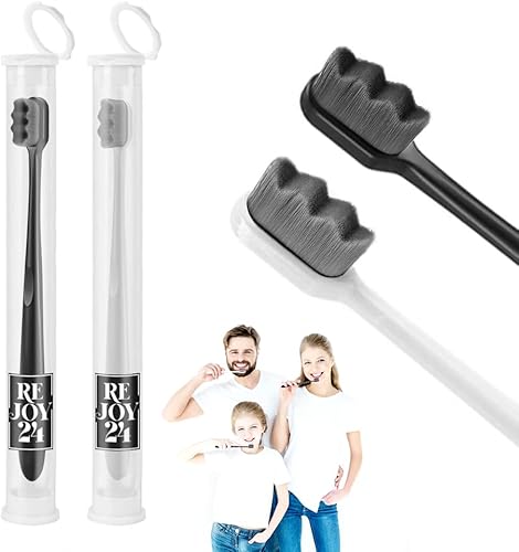 Cepillo de dientes nano extra ultra suave (paquete de 2, fundas incluidas) con 20,000 cerdas suaves de carbón de bambú infundidas para encías y