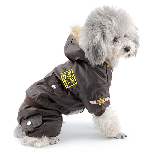 selmai Bekleidung für kleinen Hund (Weibchen/Männchen), Fleece-Fell-Schneeanzug mit Kapuze, für Winter, Overall, wasserdicht