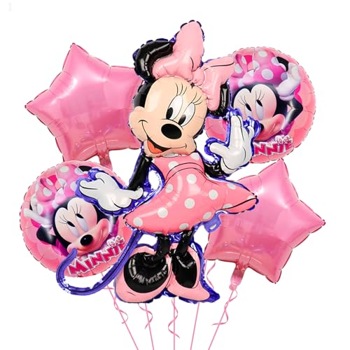 5Pcs Pink Mouse Balloons Cartoon Mouse Theme Balloons Decorations Set for Kids Girls Cartoon Birthday Baby Shower Party Supplies