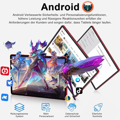 Tablet 11 Zoll Android mit, 24GB RAM 256GB ROM TF 2TB, Octa-Core, GMS, 5G WiFi 6, Bluetooth 5.0, Widevine L1, 5MP+13MP, 8000mAh, Gesichtserkennung, 1280 * 800, GPS, Ultraschnell Tablet mit Case - Red 3