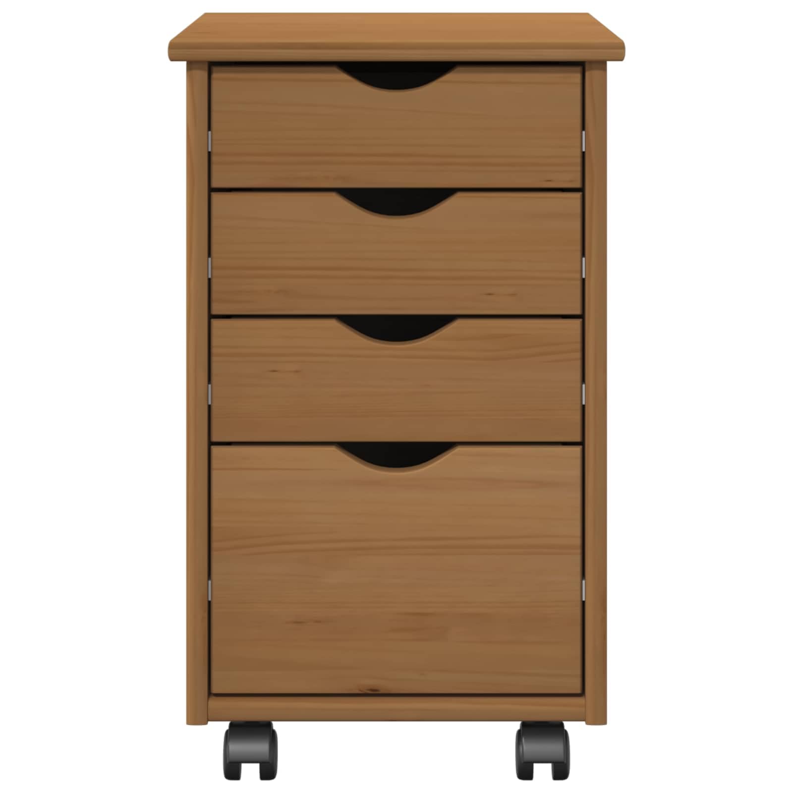 Rollschrank Moss Honigbraun aus massivem Kiefernholz 34 x 39 x 56 cm mit 4 Schubladen und Rollen vielseitiger Mehrzweckschrank für Büro, Wohnzimmer, Flur mit Stauraum und Ordnung