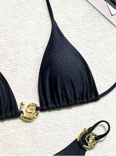 JuicyRose Sexy 2 Piece Bikini Top and Bottom for Women Metal Gold Swimsuit4