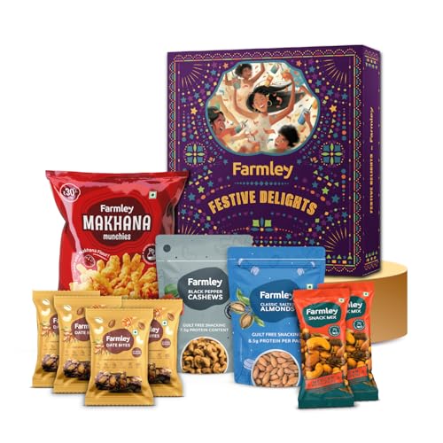 Farmley Festive delights Pack - 221g I Date Bites, Peri Peri Snack Mix, R&F Black pepper Cashew, Masala Munchies, R&S Almonds | Diwali Dry Fruits Combo | Festive Gifting (B0DBKQ7J4P) Amazon Price History, Amazon Price Tracker