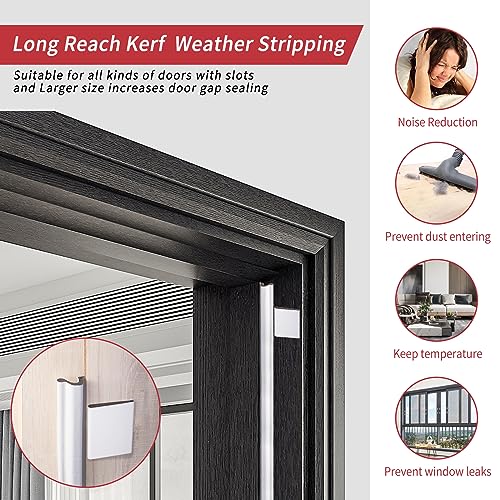 Image of 26 Feet Long Reach Weather Stripping Door Seal with 4 PCS Door Corner Seals, V-Shaped Replacement Door Seal Strip Foam Kerf Weather Stripping for Doors Frame Door Insulation Strip(White)