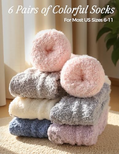 Image of TEHOOK Warm & Cozy Gifts for Women, Fluffy Fuzzy Plush Sleeping Slipper Socks - Soft Warm Fabric