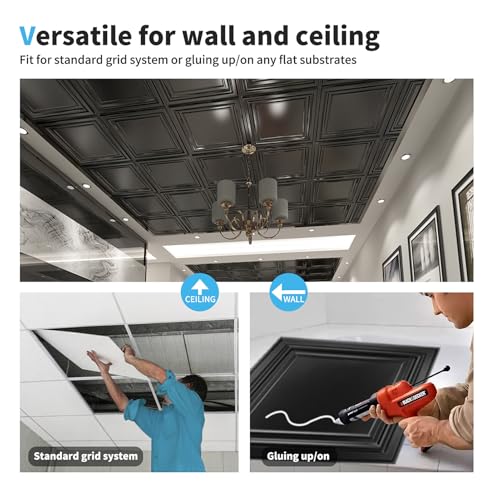 Image of Art3d PVC Ceiling Tiles, 2'x2' Plastic Sheet in Black (24-Pack)