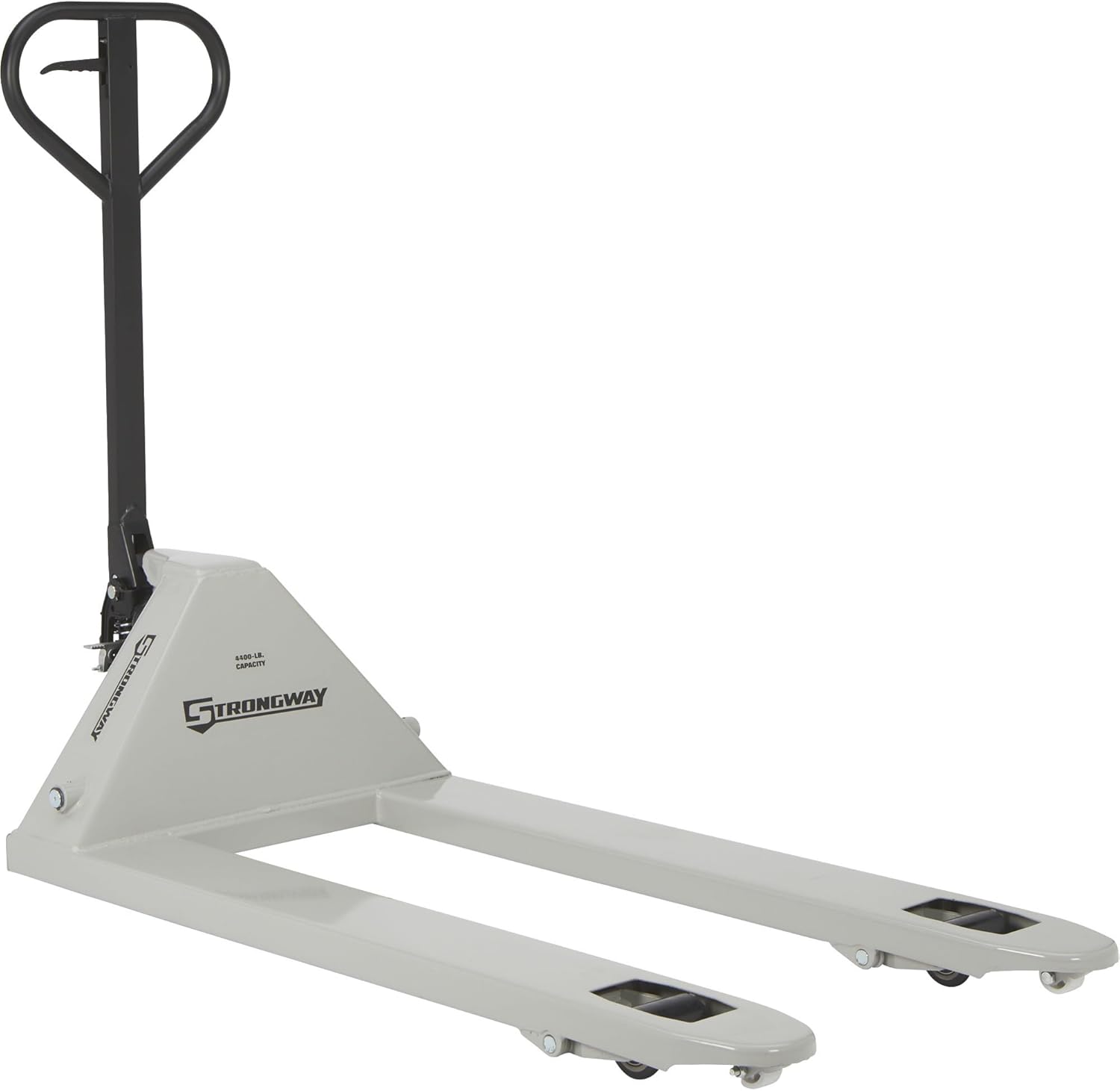 Strongway Pallet Jack with forks lowered, ready for operation