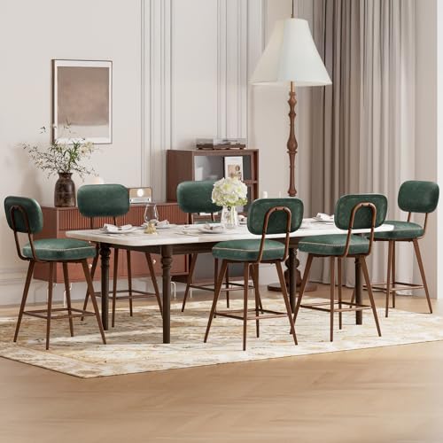 Image of MALOL 26 inch Swivel Bar Stools Set of 6, Mid Century PU Leather Counter Height Bar Chairs with Low Back and Metal Legs, Modern Bar Stool Chair for Kitchen Island, Green