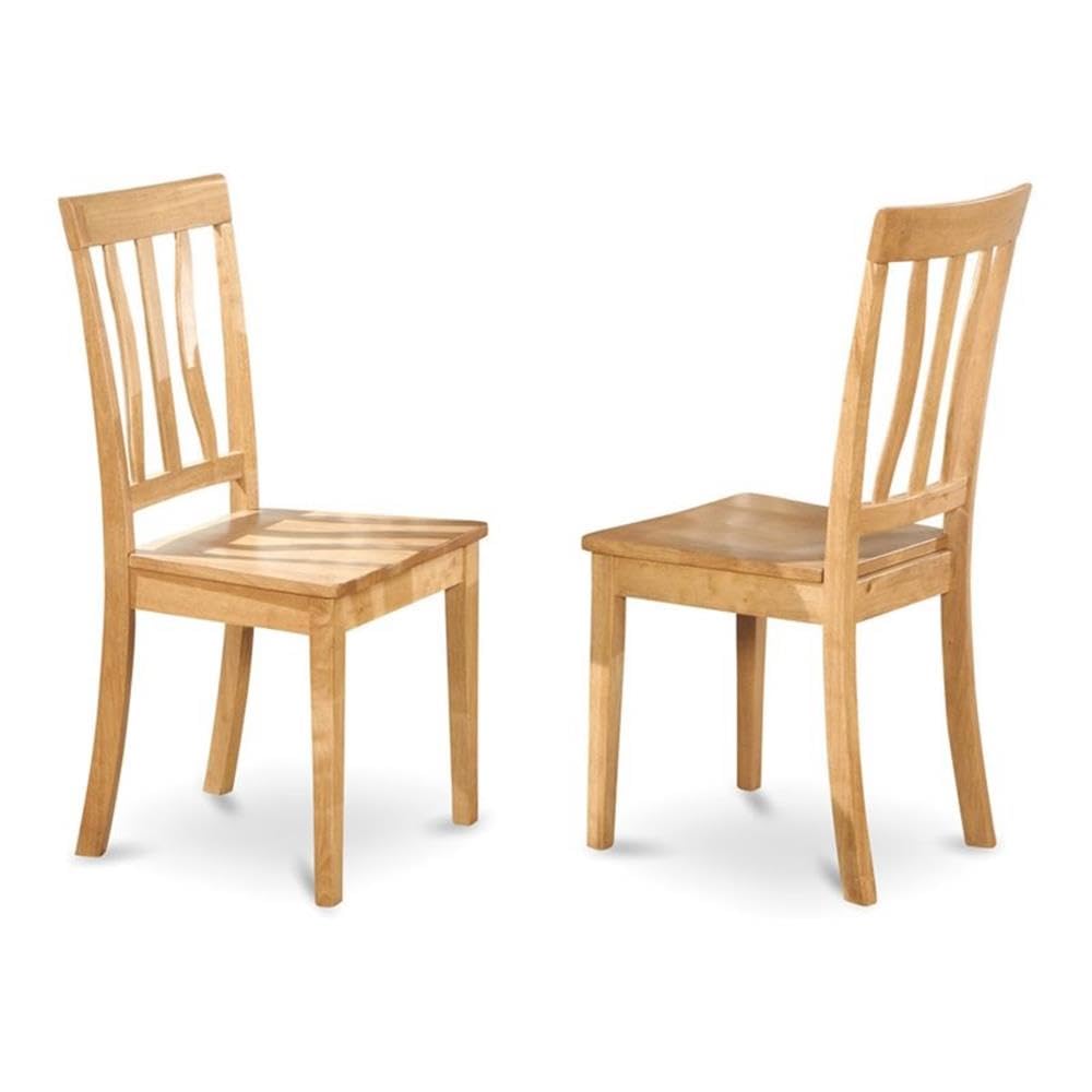 ANC-OAK-W Antique Dining Room Chairs - Slat Back Wooden Seat Chairs, Set of 2, Oak