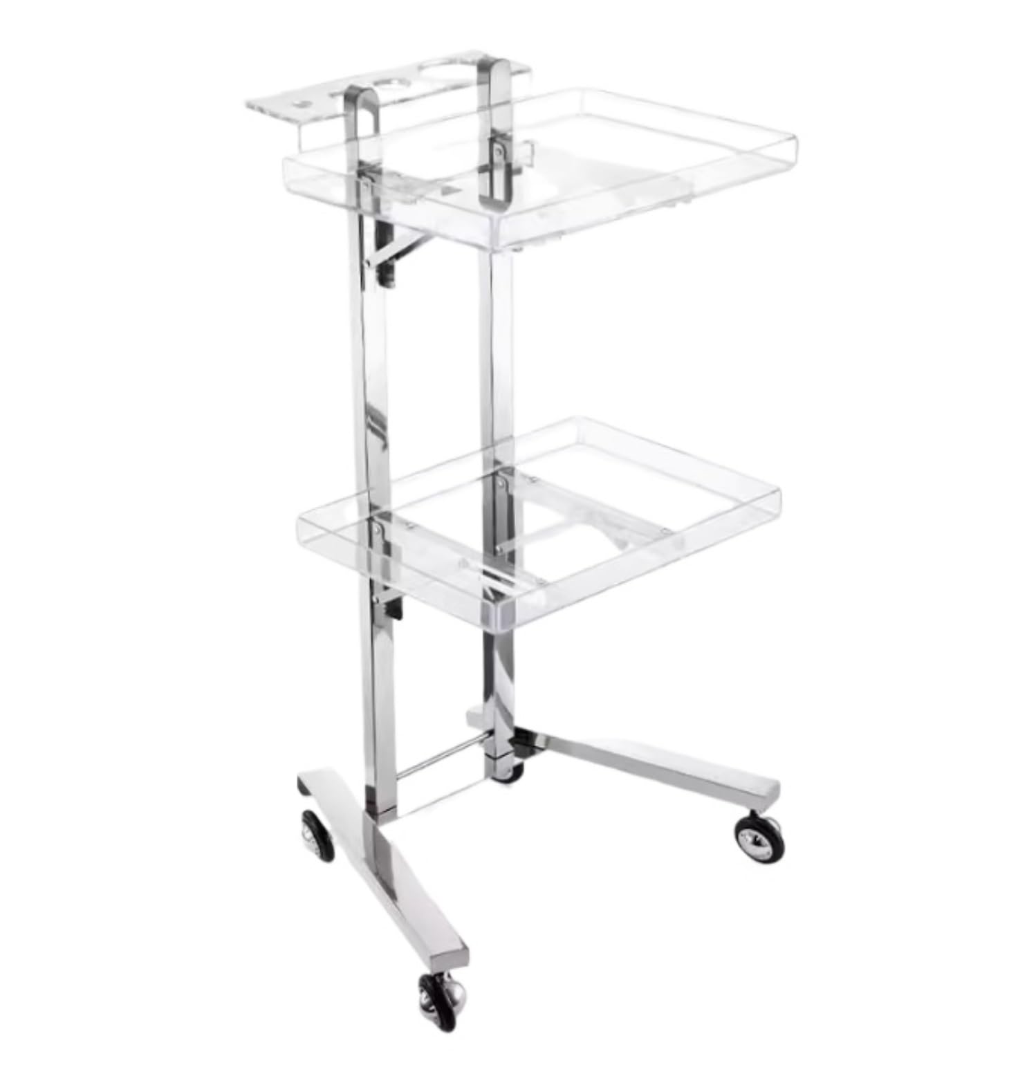 2 Tray Wheels Salon Rolling Cart Foldable Stainless Steel Mobile Storage For Barber Shops(Clear)