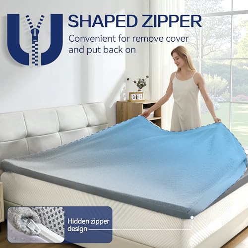 Image of SINWEEK 2 Inch Mattress Topper Queen Size, Soft Memory Foam for Back Pain Relief, Breathable Bed Topper with Grey Cover, CertiPUR-US Certified