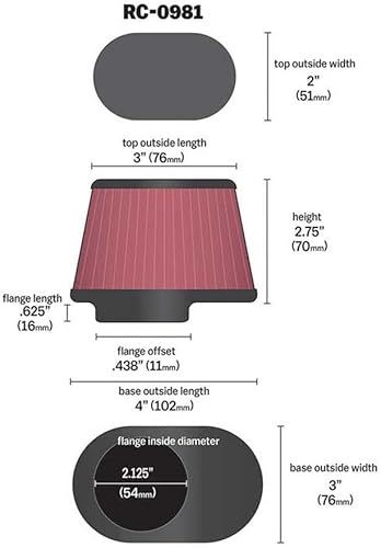 Miniatura 3 de K&N Filtro de entrada de aire universal con abrazadera alto rendimiento, Premium, Filtro de aire de repuesto Diámetro de la brida 2.125 pulgadas,