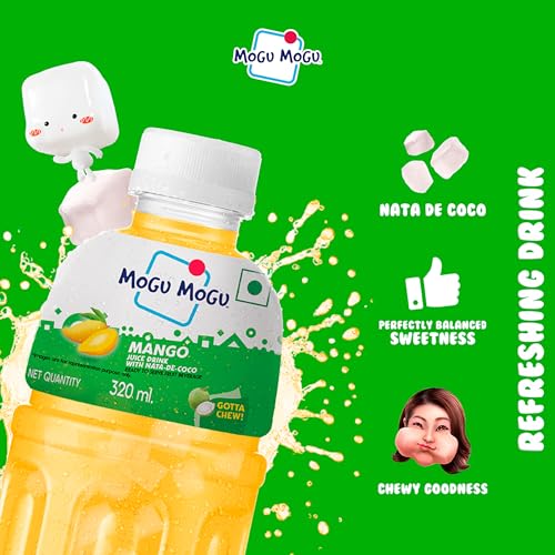 Image of Mogu Mogu Mango Juice Drink with Nata de Coco Jelly 320ml | Refreshing Tropical Thai-Made Sip & Chew Beverage