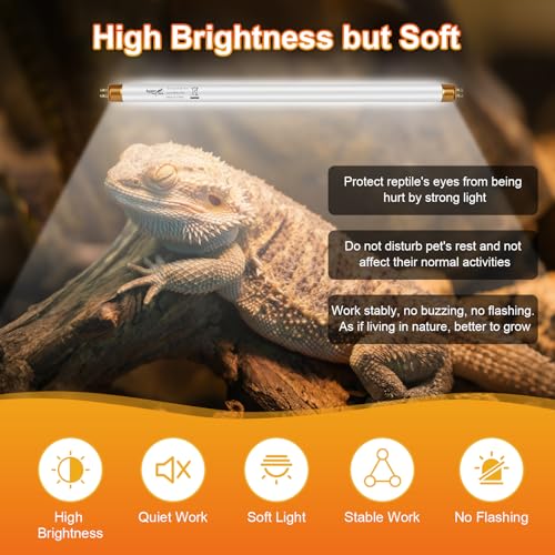 Image of UVB Light for Reptiles Bearded Dragon, 2 Pack T5 UVB Reptile Light UVB Bulb 10.0 8W UVA UVB Reptile Light Bulb Terrarium Light Lamp Tube for Turtle Chameleon Leopard Gecko Snake Tank, 12 Inch