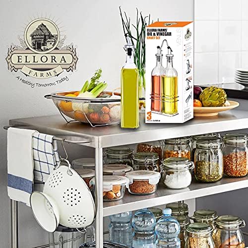 Miniatura 6 de Ellora Farms, Venus Glass Cruet Set, carrito de acero incluido, adecuado para aceite y vinagre, aderezo, jarabe, botellas grandes de 17 oz (16.9 fl