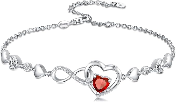 Infinity Birthstone Charm Link Bracelet 925 Sterling Silver Infinity Bracelet with 12 Months Birthstone Birthday Jewelry Gifts for Women Mom Her,Chain Length 7"+2" Extend