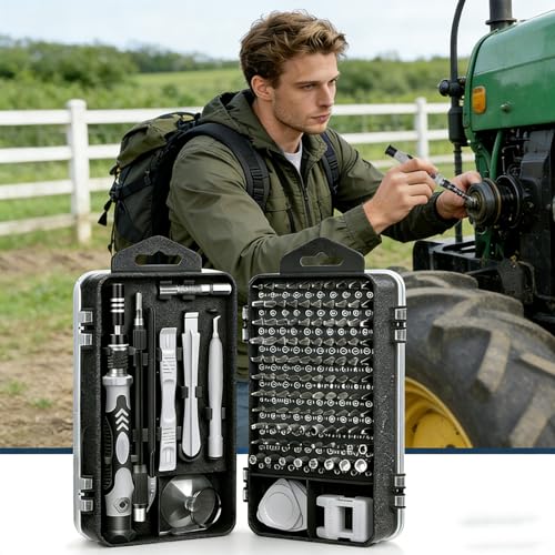 Schraubendreher Set 120 in 1 Präzisions-Reparaturwerkzeug-Kit mit magnetischen Bits und Aufbewahrungskoffer für Elektronik und Haushalt, Silber