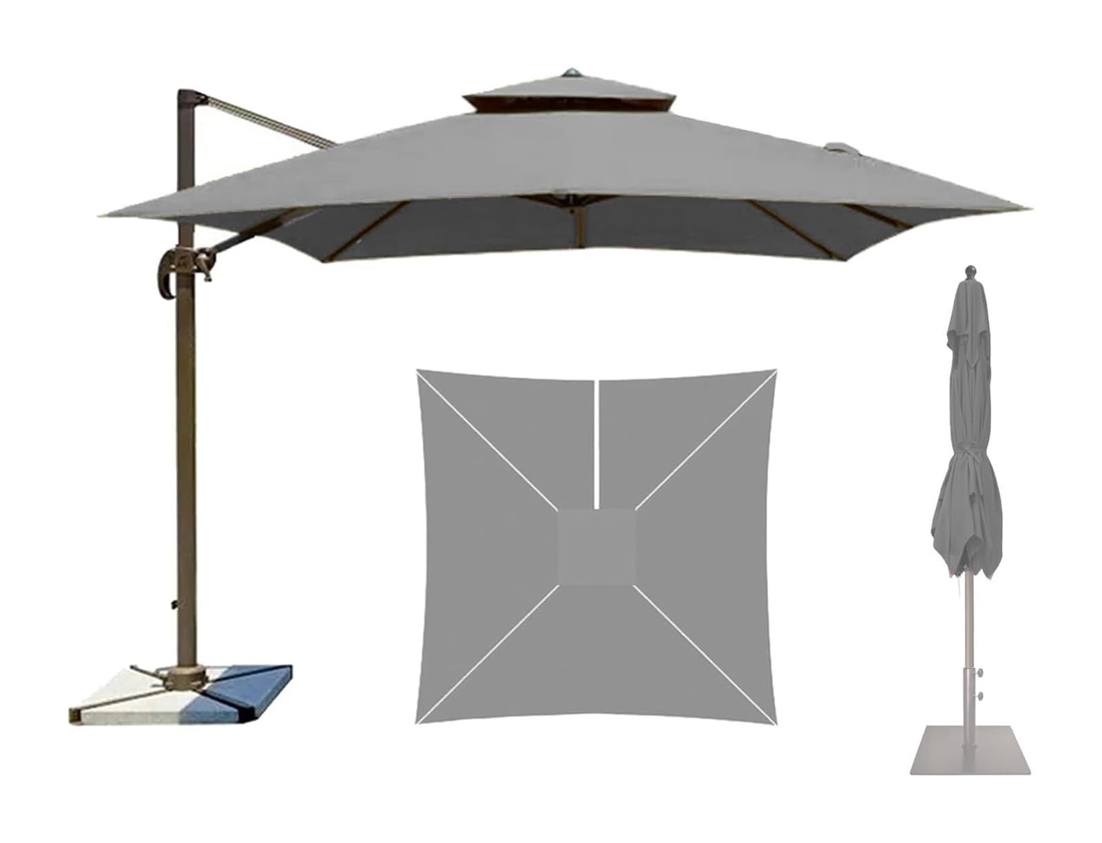 Fjqfhh Grey Garden Parasol, Replacement Canopy For Offset Umbrellas(,2.5X2.5m)