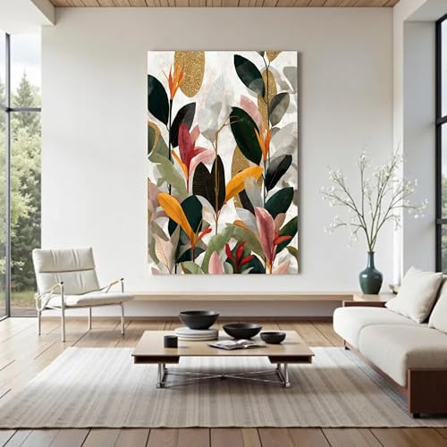 Tableau abstrait feuilles décoration botanique grand format