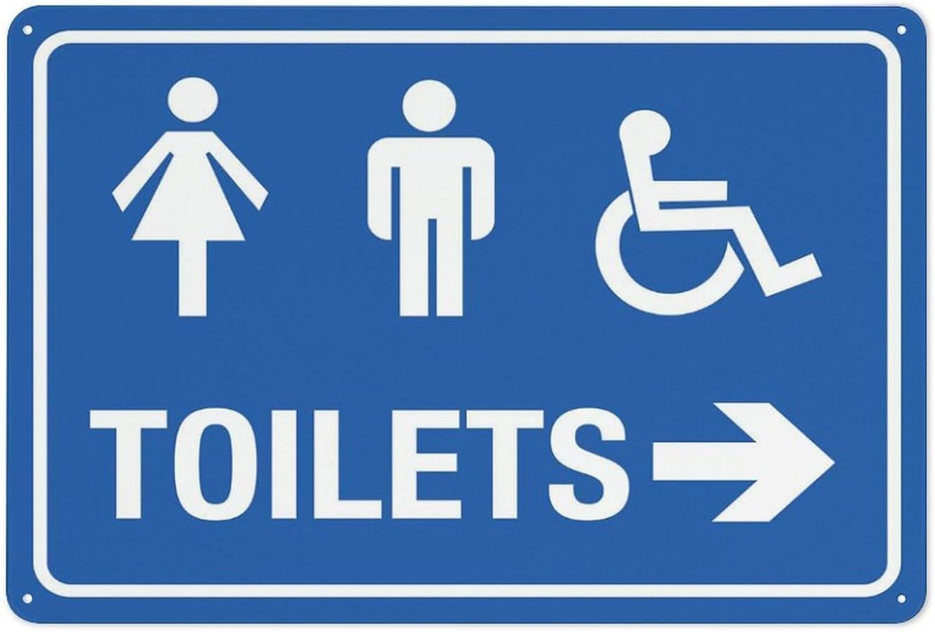 Unisex Disabled Toilet Right Arrow Rust-Free Aluminum Warning Sign - Weather Resistant, Waterproof, Easy to Mount for Office, Mall, School, Indoor/Outdoor 12x8 inch