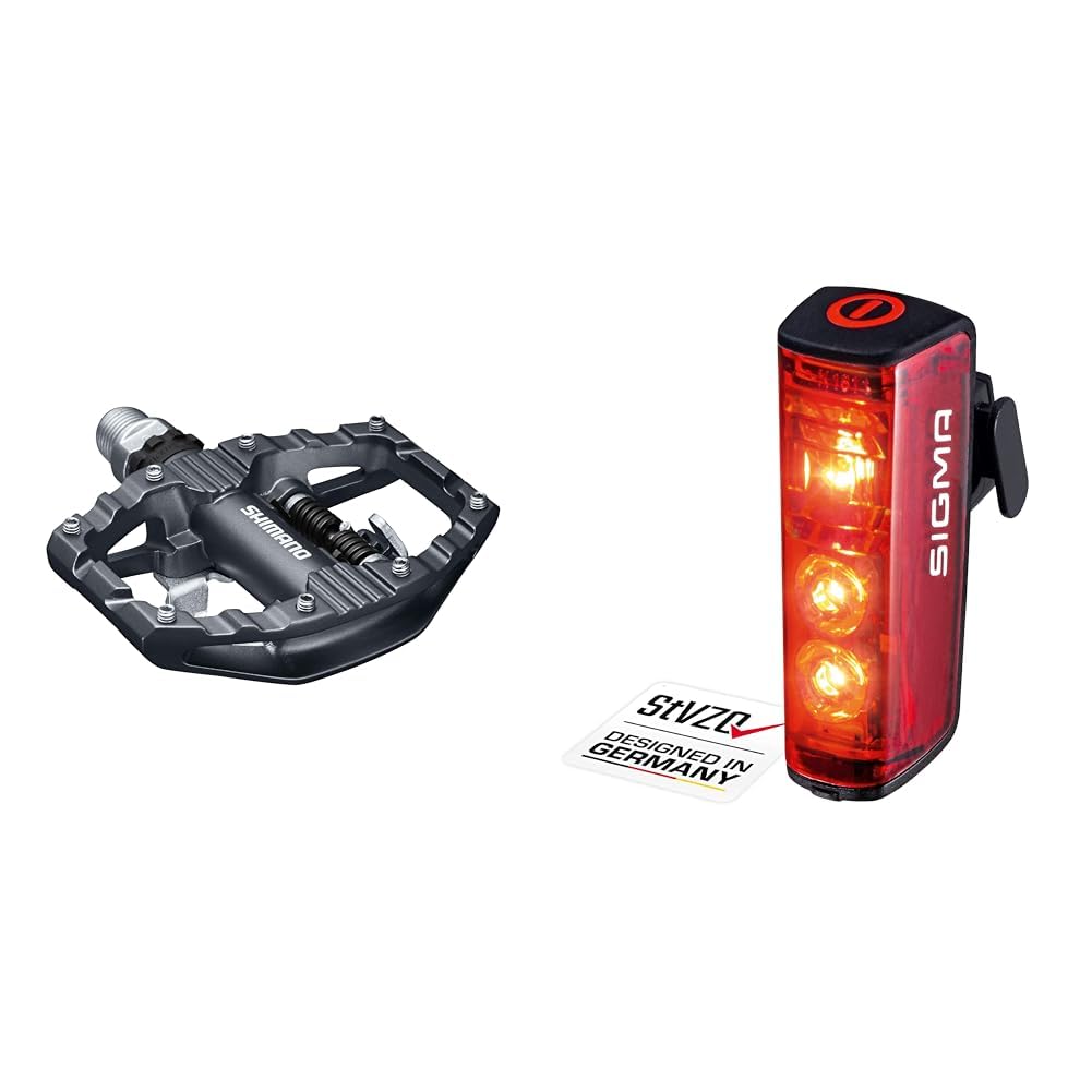 SHIMANO Unisex – Erwachsene EPDEH500 Fahrradpedale, Schwarz, Einheitsgröße & Sigma Sport - Blaze | LED Fahrradlicht | StVZO zugelassenes, akkubetriebenes Rücklicht mit Bremslicht, Rear