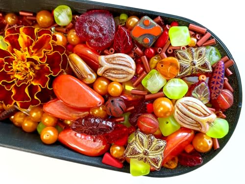 Mélange de perles de verre de 65 g, Zanzibar, verre tchèque (mélange unique de perles en verre czech pour la fabrication de bijoux, Matubo, Rocailles et al. Formes et tailles mixtes)