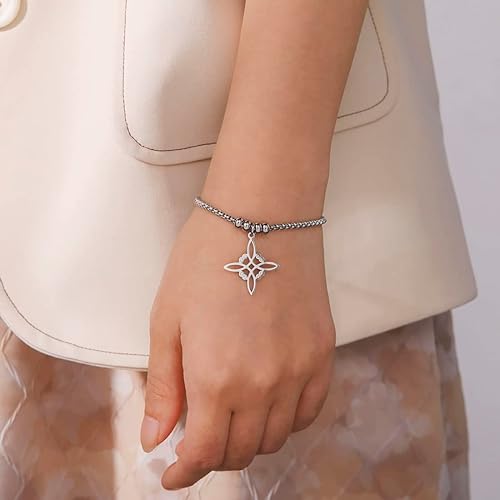 Miniatura 4 de EUEAVAN Pulsera de cuentas de acero inoxidable con nudo celta, amuleto de protección de nudo de bruja irlandés, brazalete hueco de joyería fina,