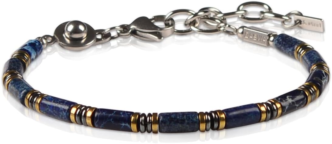 Blue Sovereign Men's Chakra Bracelet, Handcrafted Blue Emperor & Hematite Beads, Adjustable Stainless Steel Dual Clasp, Thickened Wire Gift for Dad Boyfriend Husband