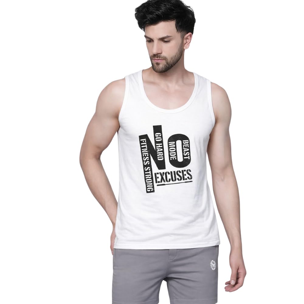Men Sleeveless Tank Top Athletic Gym Vest Round Neck Inner Fit Cotton Blend Workout Under Wear for Training Fitness Sports Casual Use White-image-25