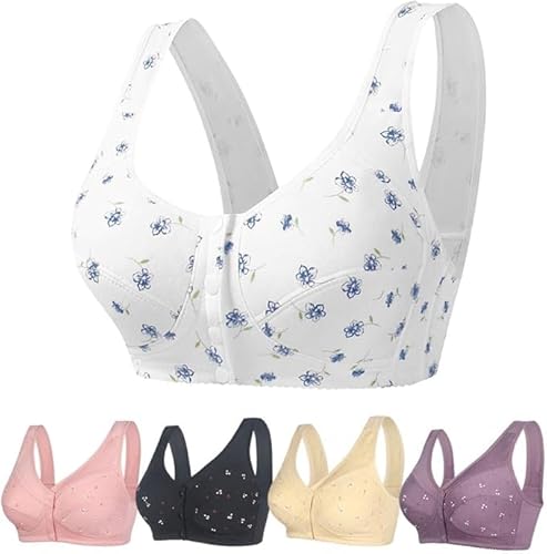 Byblack Daisy Bras for Women, 2025 New Daisy Bra for Seniors Front Closure No Underwire Wireless Snap Bra（White,XX-Large