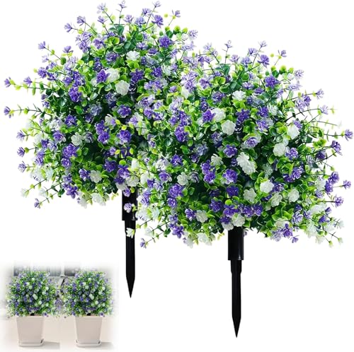 2PCS Artificial Potted Trees with Ground Stakes, UV Resistant Camellia Topiary, 17.72