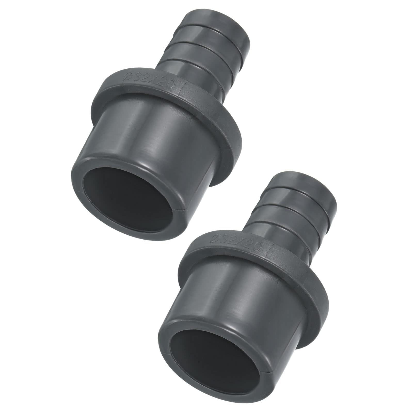 TA-VIGOR UPVC Pipe Fitting, 32mm Barb x 20mm Spigot Straight Tube Adapter, Hose Barb Connector Quick for Water Hose, Irrigation, Garden, Plumbing Pipes (2PCS, Grey)