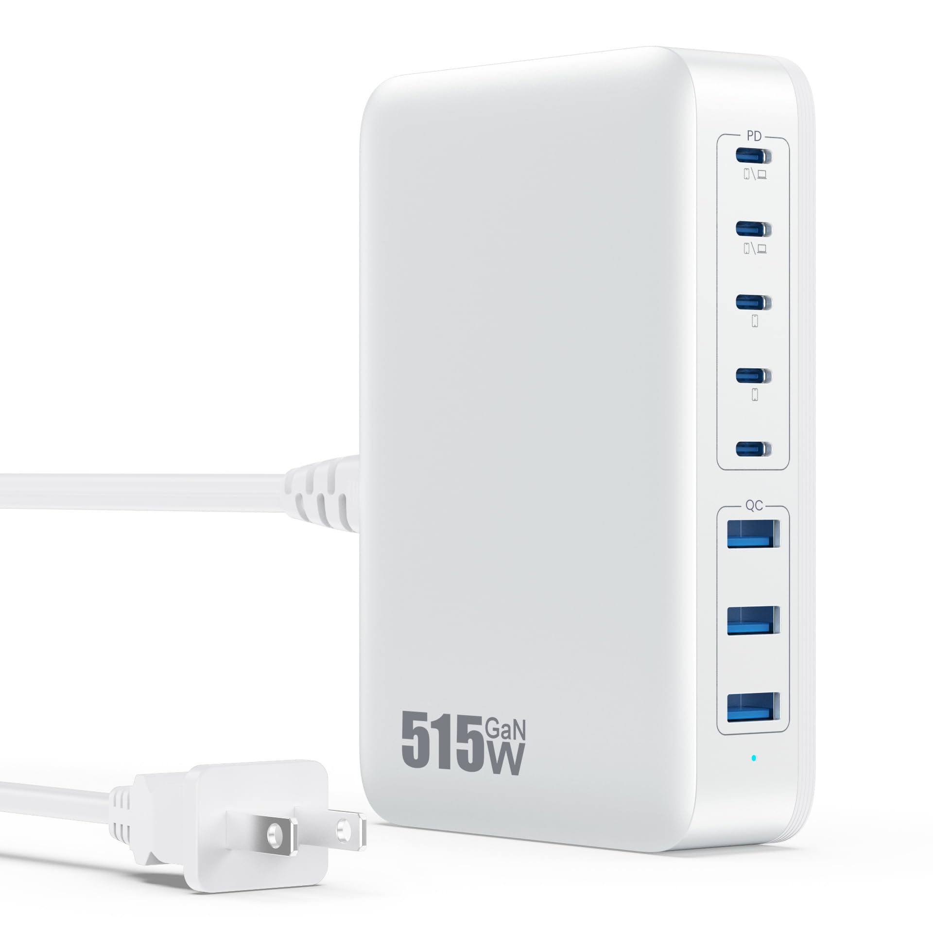 USB C Charger Block 515W[2025 Upgraded] GaN IV 8 Port Fast Charging Station Hub,Dual PD 100W USB C Laptop Charger Compatible with MacBook Pro/Air,iPad,iPhone 16/15,Galaxy S23/S24 Steam Deck Dell XPS