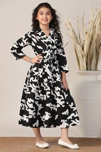 Image of Fashion Dream Girls Calf Length Abstract Printed Dress|Western Midi Dresses|Long Frock for Kids