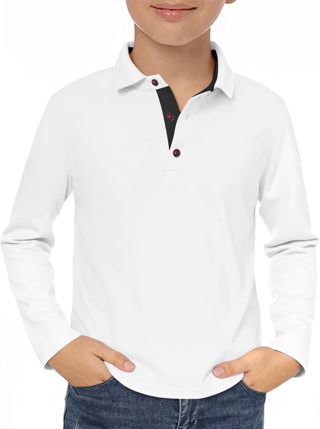 Haloumoning Boys Long Sleeve Polo Shirt Kids Casual Collared School Uniform Shirts 5-14 Years