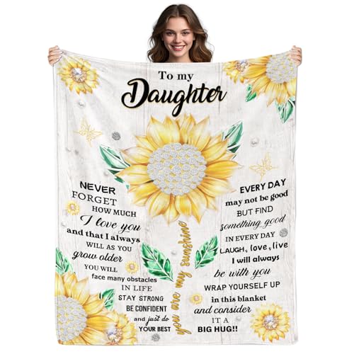 Fiwbnasz Daughter Birthday Gifts Daughter Blanket Gifts from Mom Dad Birthday Graduation Thanksgiving Day Daughetrs Gift to My Daghters Throw Blanket 50 x 60