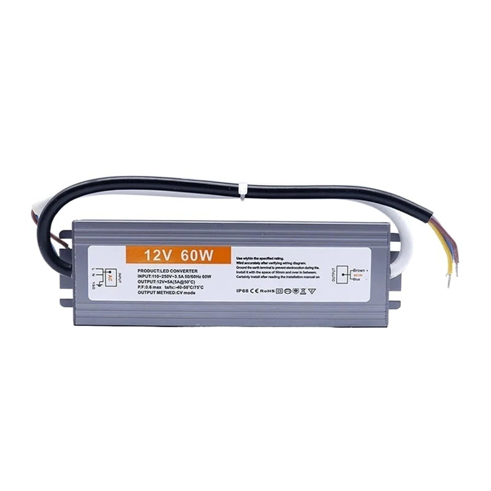 NVSFZGIYG 60W 80W 100W 150W 110V 220V to 12V LED Waterproof Ultra-Thin Driver Power Transformer(12V 60W)