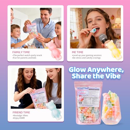 Gummy Glow 12 Oz Fruity Wax Candy, Upgraded Edible Wax Candy Bears - Chewy Retro Sweets with 5 Fruity Flavors, Ideal for ASMR Snacks, Viral TikTok Treats, Novelty Vintage Treats, Parties & Gifts - image 4