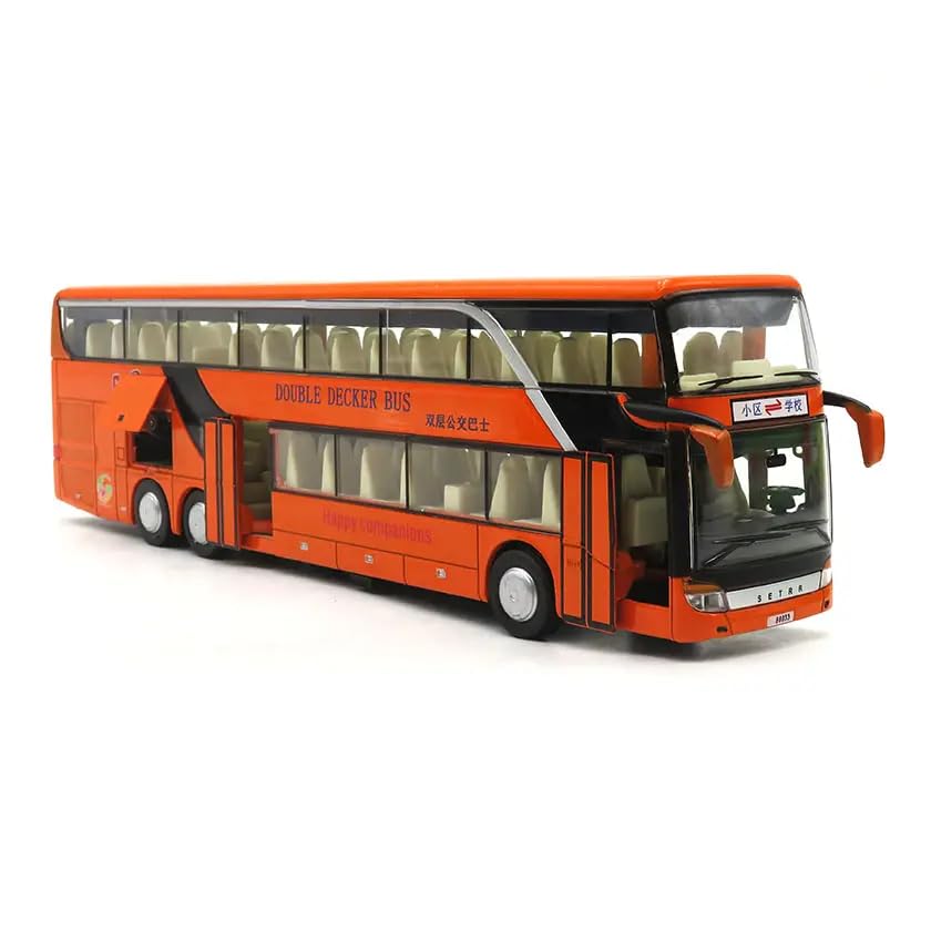 Image of DEOXY Big & Long Double Decker Bus Toys for Kids Diecast Metal Alloy London Light & Music Open Door Collection Bus Toys for Boy Kids (Big red)
