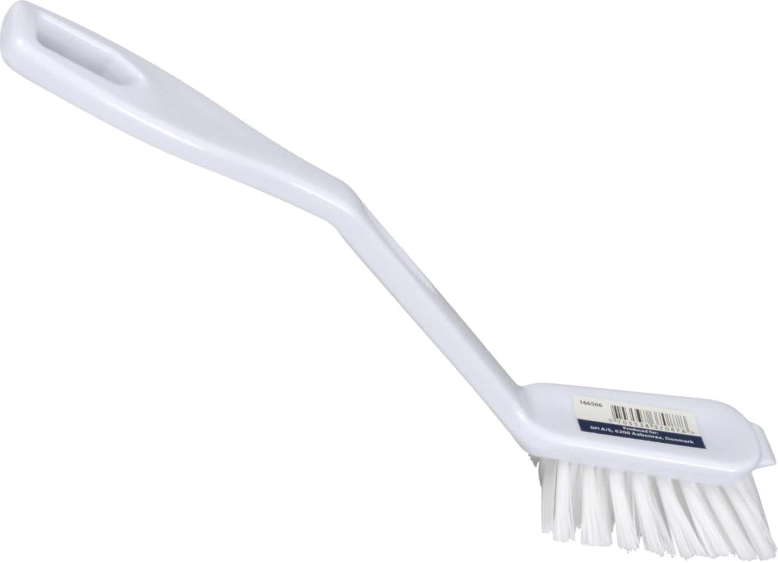 ABENA White Dishwashing Brush, 27cm, Stiff Bristle Kitchen Cleaning Brush, Scraper Edge, Durable Nylon Dish Brush for Pots, Pans & Dishes, Ergonomic Handle, Everyday Kitchen Use