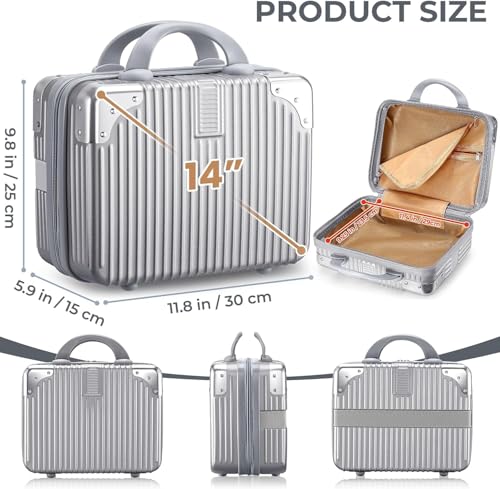 Image of ABS Hard Shell Cosmetic Travel Hand Luggage Portable Carrying Makeup Case Suitcase Organizer Box Vanity Mini Suitcase Small Accessory Bag, 30 cm, No Wheels (Grey)