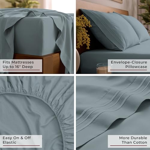 Image of Mellanni Twin XL Sheets Set - 3 PC Iconic Collection Bedding | Hotel Luxury, Extra Soft, Cooling Bed Sheets - Wrinkle, Fade, Stain Resistant (Twin Extra Long, Spa Blue)